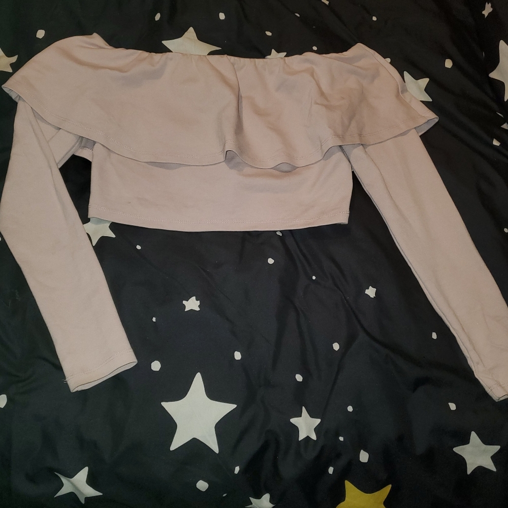 Blush Pink Flounce Off Shoulder Crop Top